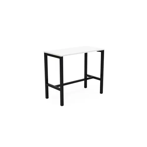 Table rectangulaire Arial L. 120 cm x P. 60 cm x H. 104,5 plateau nu mélamine blanc neige pied arche carrée fixe avec repose pied métal lisse noir
