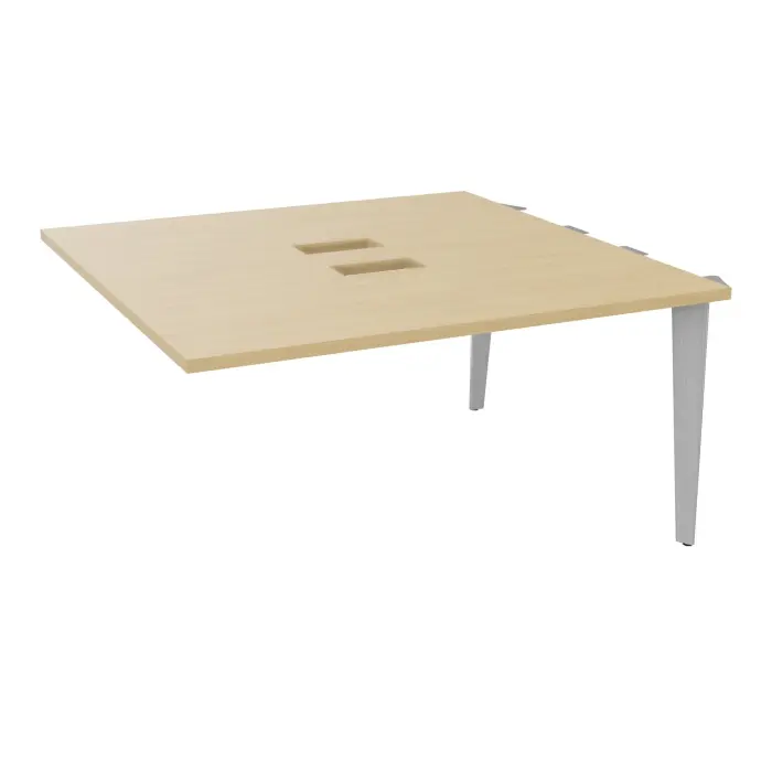 Kit extension Modulo pour tables ovales 4 personnes L. 140 cm x P. 140 cm mélamine Chêne naturel découpé pour 2 trappes - 4 pieds métal lisse gris aluminium