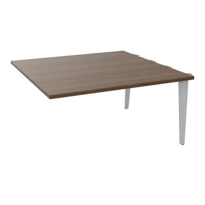 Kit extension Modulo pour tables ovales 4 personnes L. 140 cm x P. 140 cm mélamine noyer brun prépercé pour 4 obturateurs + goulotte double 4 pieds métal lisse gris aluminium