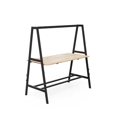 Table Nomad fixe assis/débout plateau P. 90 cm x L. 180 cm mélamine chêne Brunswick épaisseur 19mm piètements métal structuré noir