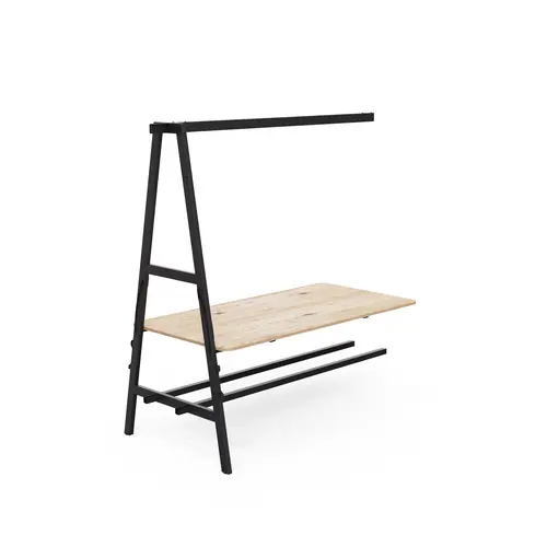 Table Nomad fixe suivant assis/débout plateau P. 90 cm x L. 180 cm mélamine chêne Brunswick épaisseur 19mm piètements métal structuré noir