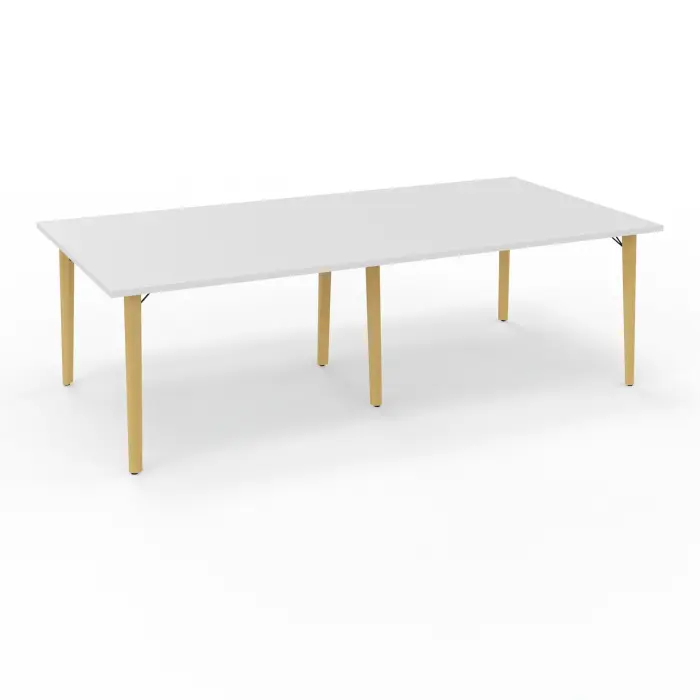 Robin table réunion 8personnes L. 240 cm x P. 120 cm x H. 73,5 mélamine blanc neige pré-percé obturateur pieds métal lisse noir/bois hêtre massif vernis