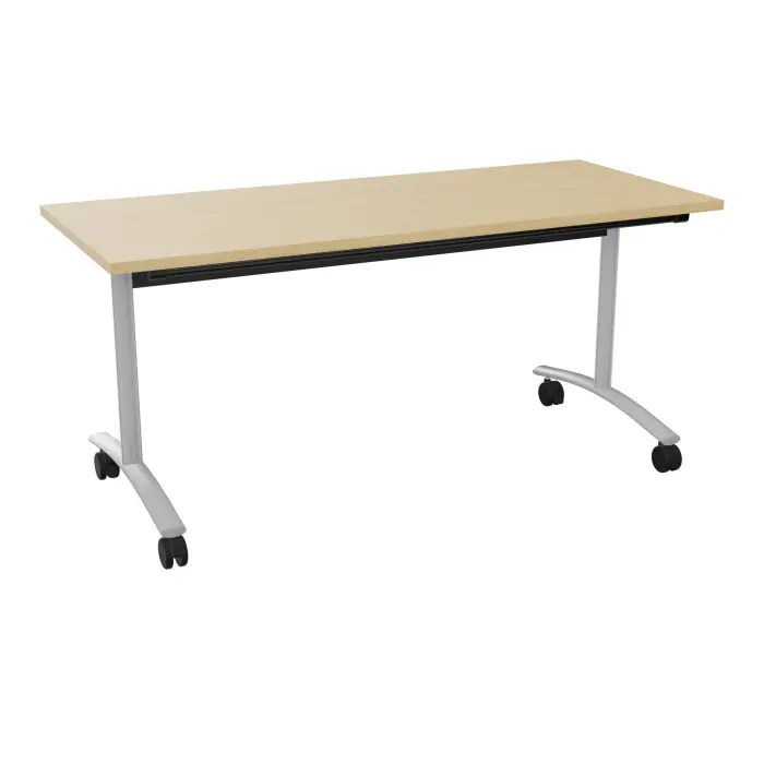 Table abattante modulable rectangulaire L. 160 x P. 68 x H. 73,5 cm - plateau mélamine ép. 25 mm mélamine Chêne naturel piètements sur roulettes métal lisse gris aluminium