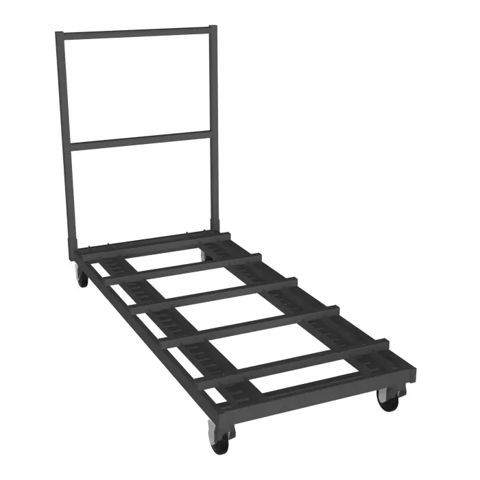 Chariot de transport et de stockage structure métallique finition noire - Dimension utile du cadre : 160 x 70 cm - sangle incluse  -pour 10 tables pliantes