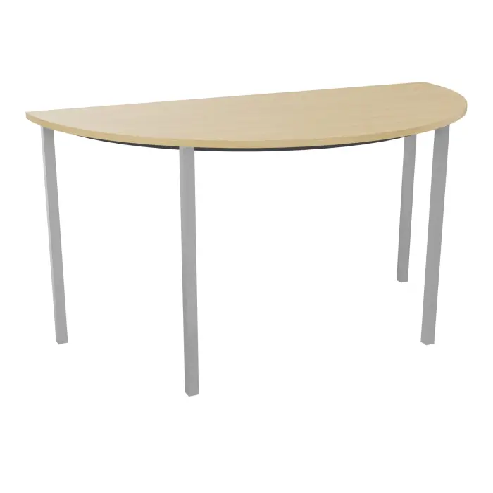 Table polyvalente demi-lune L. 140 x P. 70 cm - plateau mélamine Chêne naturel piétement métal métal lisse gris aluminium