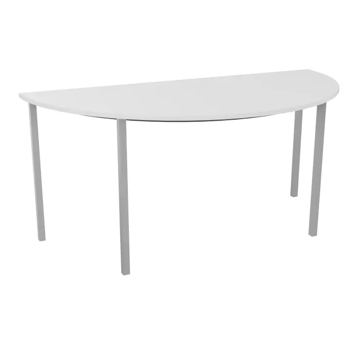 Table polyvalente demi-lune L. 160 x P. 80 cm - plateau décor blanc neige piétement finition gris aluminium