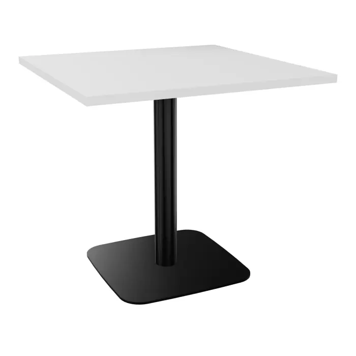 Table carrée Eloise L. 80 cm x l. 80 cm mélamine blanc neige épaisseur 25 mm pied central métal lisse noir