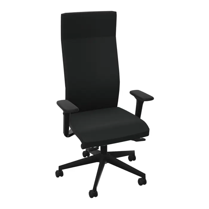 Siège Attitud synchrone tissu Bondaï noir haut dossier avec tétière + accoudoirs 4D piètements nylon noir roulettes sol souple 50mm