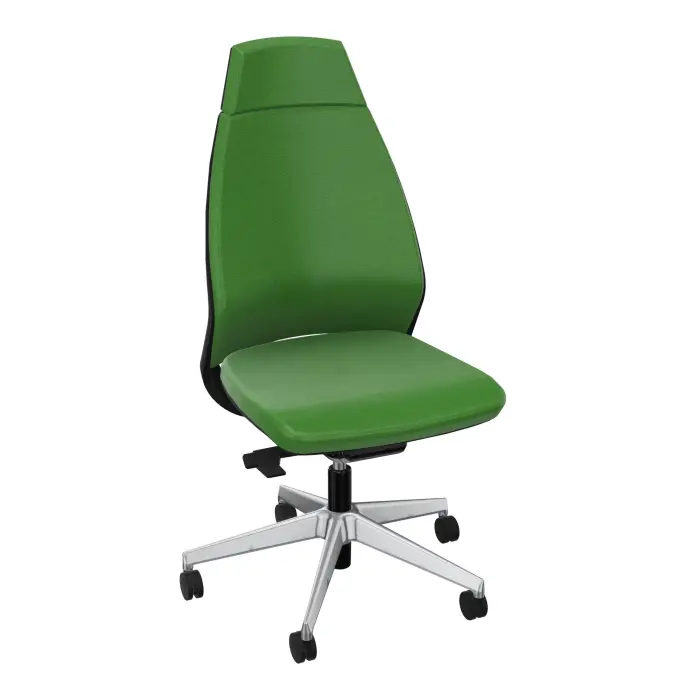 Siège Elliot autorégulé haut dossier avec coque noire - tissu Step bambou - Piétement métal chromé sur roulettes pour sol dur