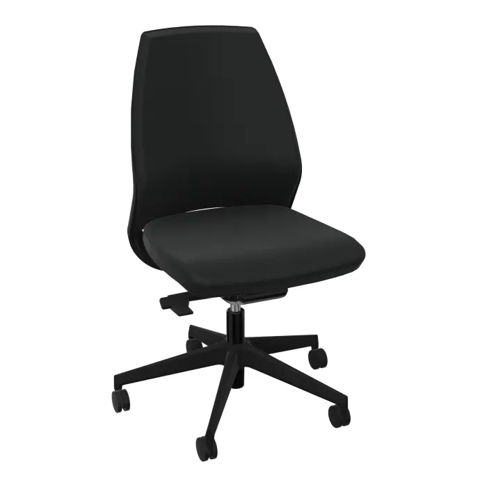 Siège Elliot autorégulé bas dossier avec coque noire - tissu Bondaï noir - Piétement nylon noir sur roulettes pour sol souple