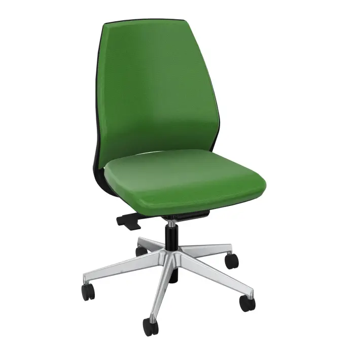 Siège Elliot avec réglage tension latérale - bas dossier avec coque noire - tissu Step bambou - Piétement métal chromé sur roulettes pour sol dur