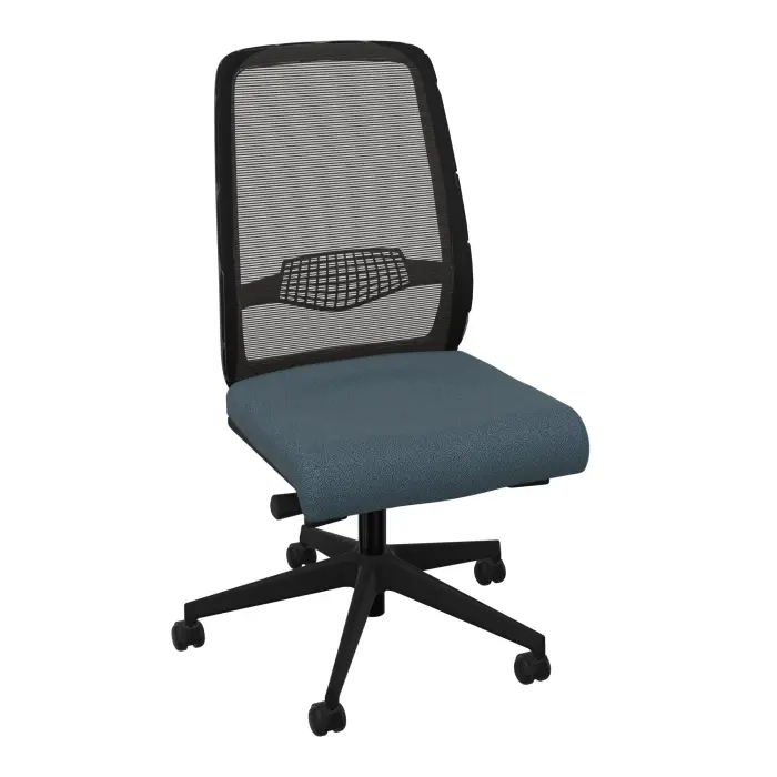 Siège Gabin - mécanisme synchrone confort assise tissu Bondaï gris orage dossier résille noire - piètement nylon noir - Roulettes pour sol souple freinées hors charge