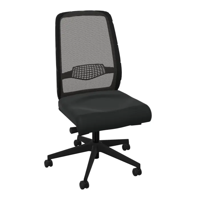 Siège Gabin - mécanisme synchrone ergonomique avec tétière assise tissu Bondaï noir dossier résille noire - piètement nylon noir - Roulettes pour sol dur freinées hors charge