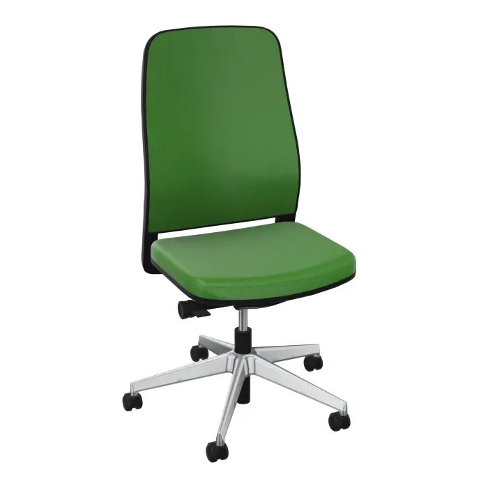 Siège Léon synchrone latéral - dossier tissu Step bambou - coque arrière noire - piétement métal chromé sur roulettes pour sol souple 65 mm