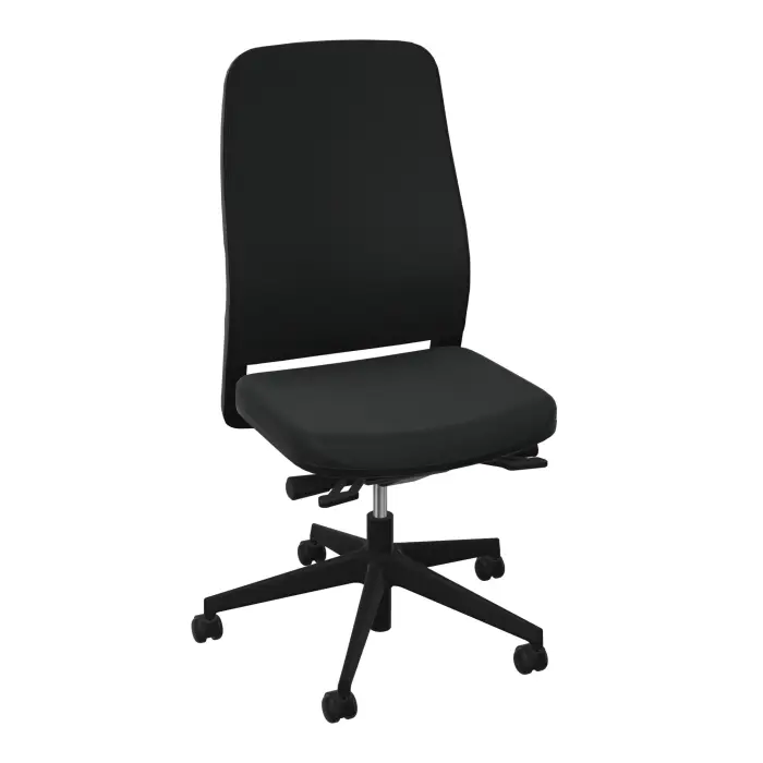 Siège Léon synchrone avec translation d'assise - dossier/assise tissu Bondaï noir - cadre noir - piétement nylon noir sur roulettes pour sol dur 65 mm