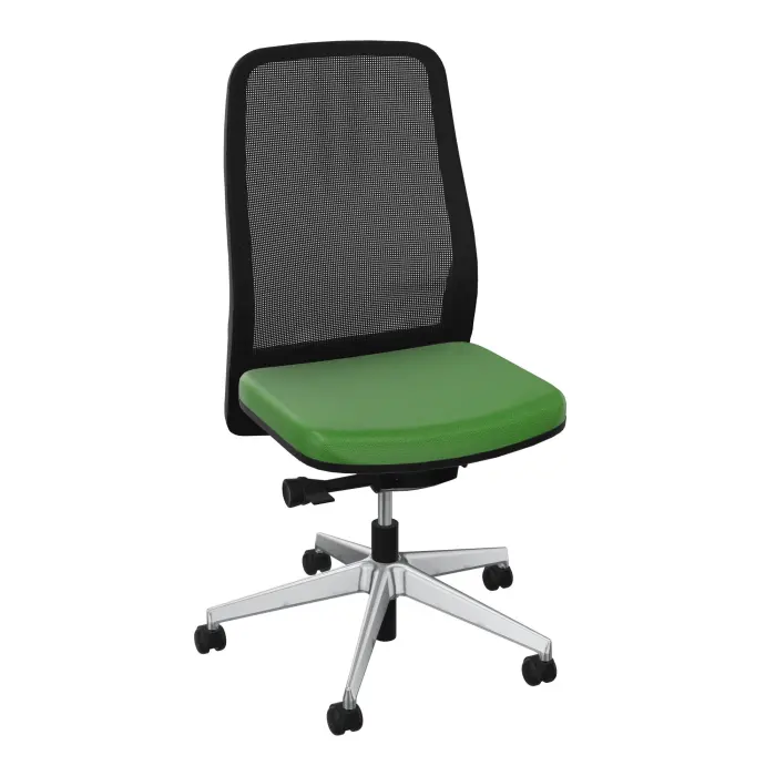 Siège Léon synchrone latéral - assise tissu Step bambou - dossier résille noire - cadre noir - piétement métal chromé sur roulettes pour sol souple 65 mm