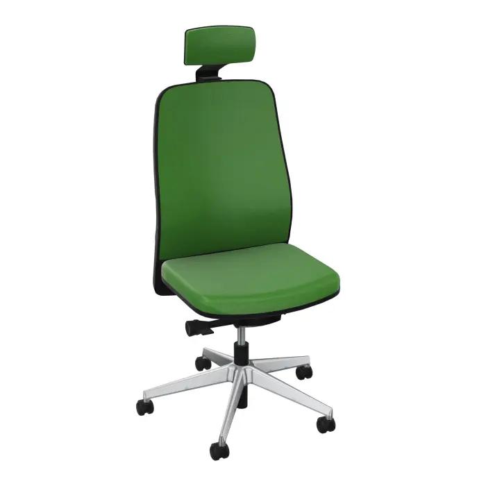 Siège Léon synchrone latéral et têtière - dossier/assise tissu Step bambou - cadre noir - piétement métal chromé sur roulettes pour sol dur 65 mm