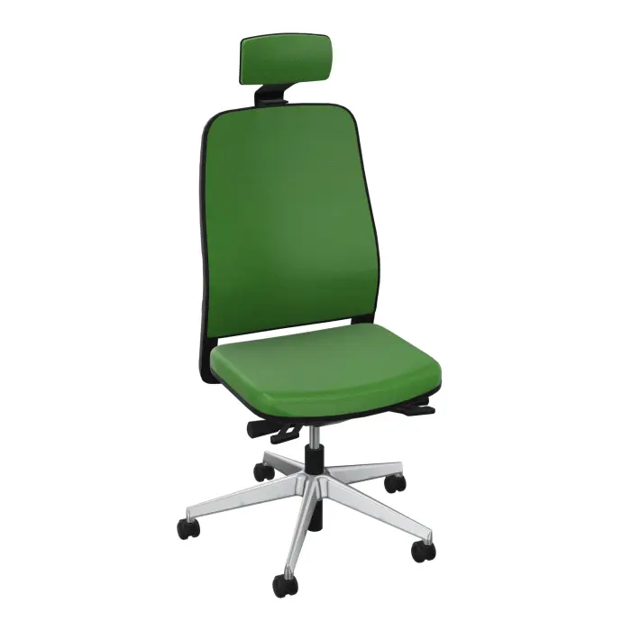Siège Léon synchrone avec translation d'assise et têtière - dossier/assise tissu Step bambou - cadre noir - piétement métal chromé sur roulettes pour sol dur 65 mm