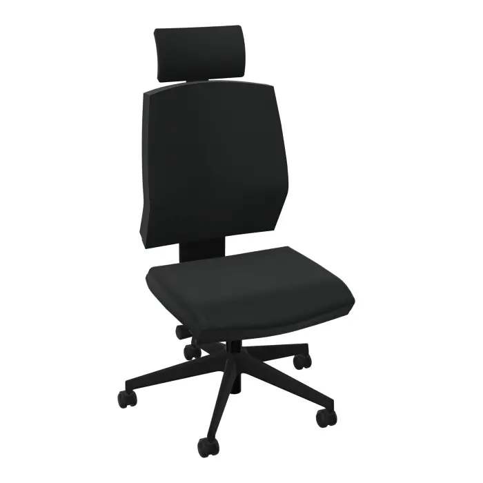Siège Opus - mécanisme synchrone réglable en intensité avec profondeur d'assise réglable et têtière - assise et dossier tissu Bondaï  noir - piètement nylon noir - Roulettes pour sol dur freinées hors charge