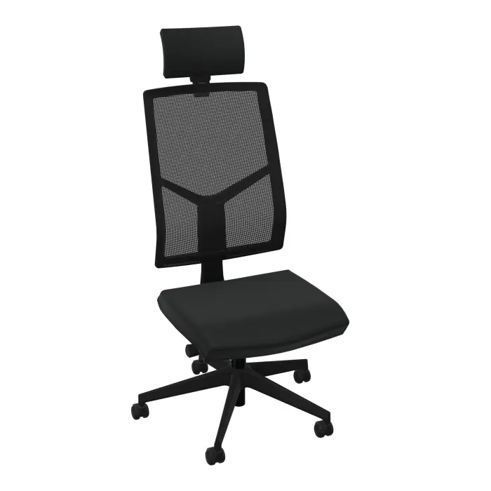Siège Opus - mécanisme synchrone réglable en intensité avec profondeur d'assise réglable et têtière - assise tissu Bondaï noir et haut dossier résille noire - piètement nylon noir - Roulettes pour sol souple fr