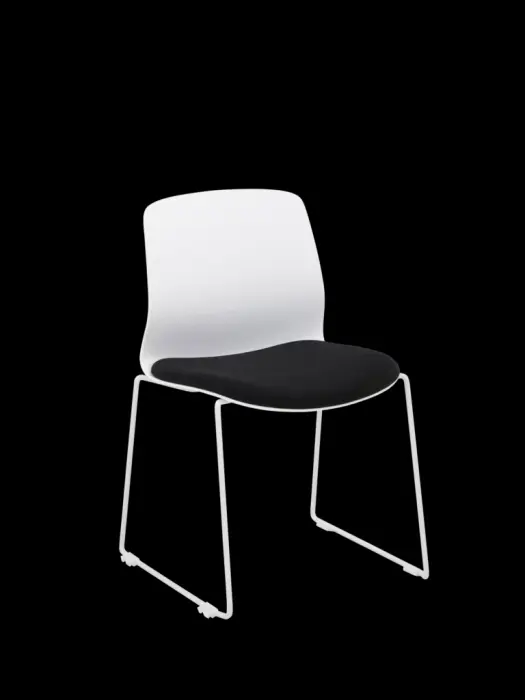 Assise tissu noir uniquement non classé au feu
Dossier en polypropylène blanc
Piétement fil coloris blanc
Patins permettant l'accrochage