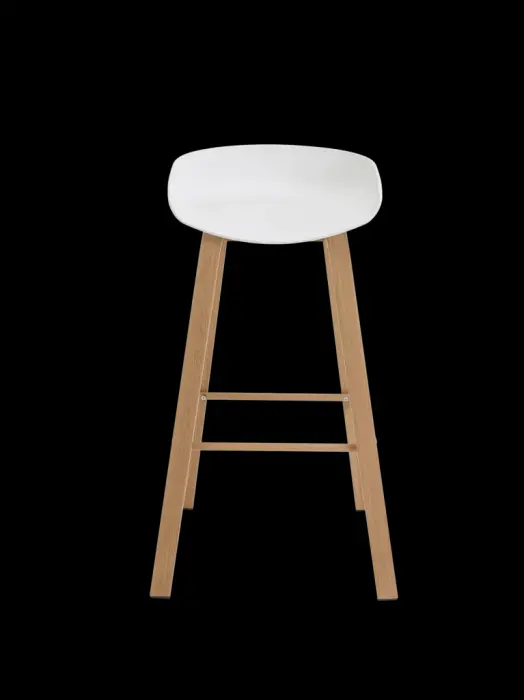 Tabouret Assise en polypropylène blanc Structure en métal avec impression à chaud imitation bois Livré non monté