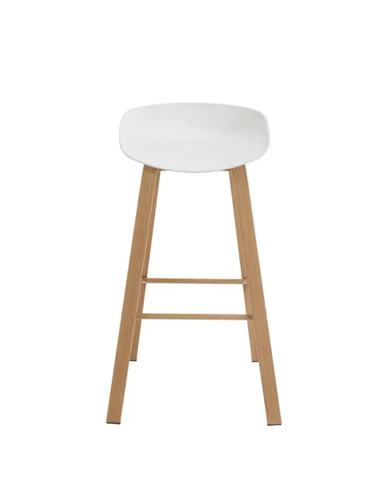 Tabouret Assise en polypropylène blanc Structure en métal avec impression à chaud imitation bois Livré non monté