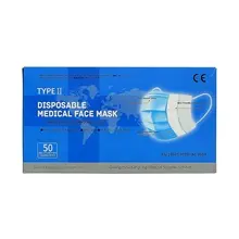 MASQUE MEDICAL JETABLE TYPE II CERTIFIE CE BFE>95% BLEU 50PCS