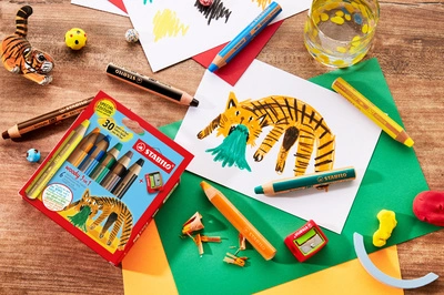 STABILO Crayon multi-talents woody 3 en 1, étui de 6 Tigre