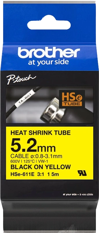 Brother HSe-611E Ruban Noir sur jaune