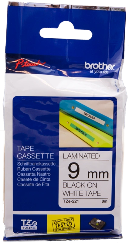 Brother TZe-221 Ruban Noir sur blanc