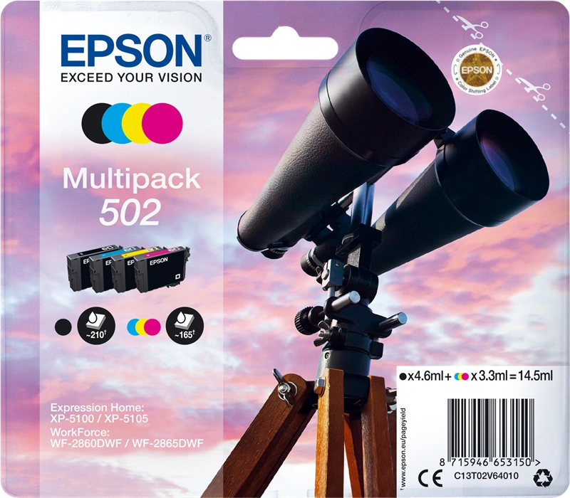 Epson 502 Multipack Noir(e) / Cyan / Magenta / Jaune (C13T02V64010)