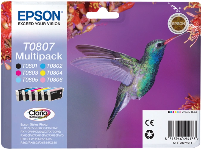 Epson T0807 Multipack Noir(e) / Cyan / Magenta / Jaune / Cyan (brillant) / Magenta (brillant) (C13T08074011)