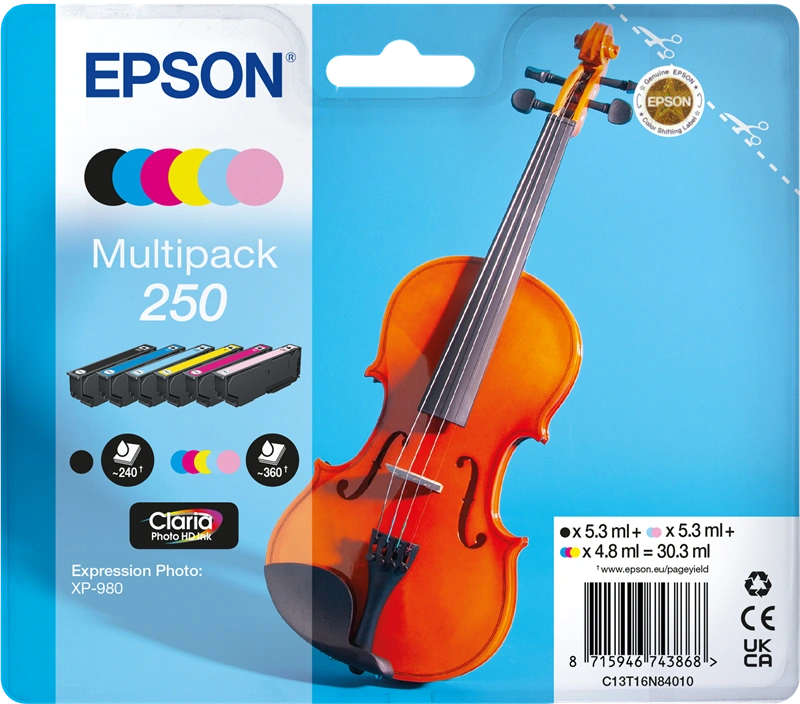 Epson 250 Multipack Noir(e) / Cyan / Magenta / Jaune / Cyan (brillant) / (C13T16N84010)