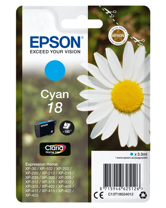 Epson 18 Cyan Cartouche d'encre (C13T18024012)