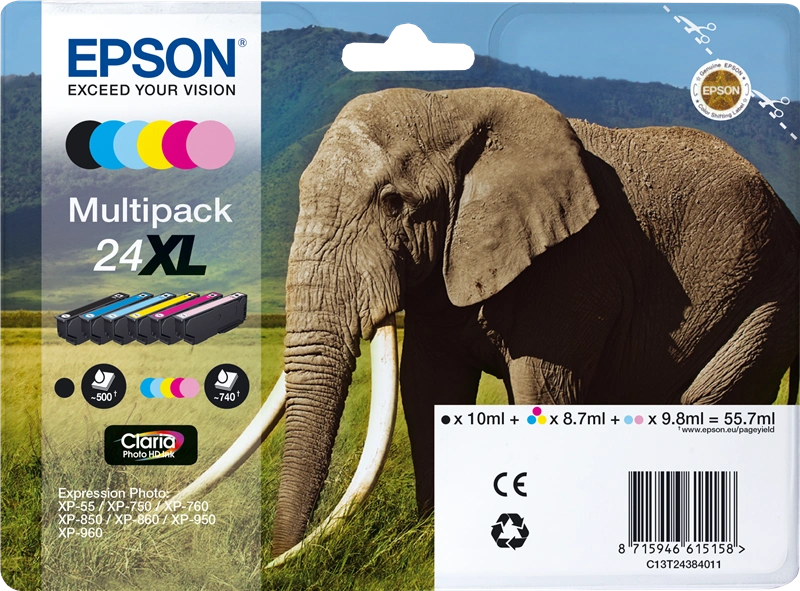 Epson 24 XL Multipack Noir(e) / Cyan / Magenta / Jaune / Cyan (brillant) / Magenta (brillant) (C13T24384011)