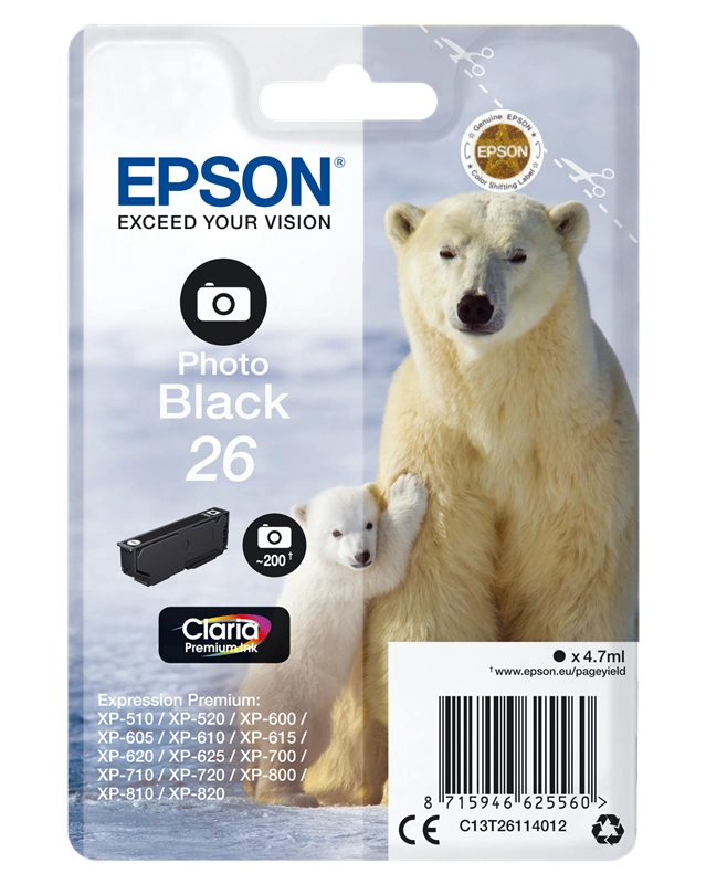 Epson 26 Noir (photo) Cartouche d'encre (C13T26114012)