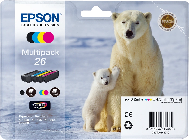 Epson 26 Multipack Noir(e) / Cyan / Magenta / Jaune (C13T26164010)