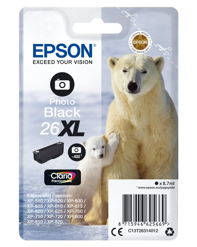 Epson 26 XL Noir (photo) Cartouche d'encre (C13T26314010)