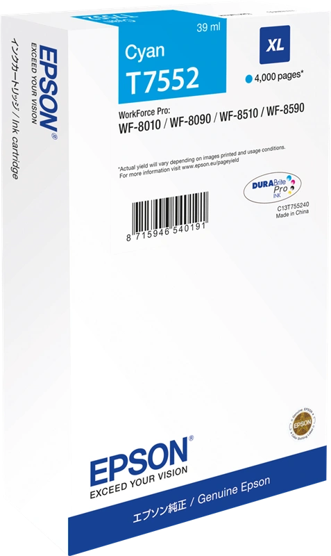 Epson T7552 XL Cyan Cartouche d'encre (C13T75524N)