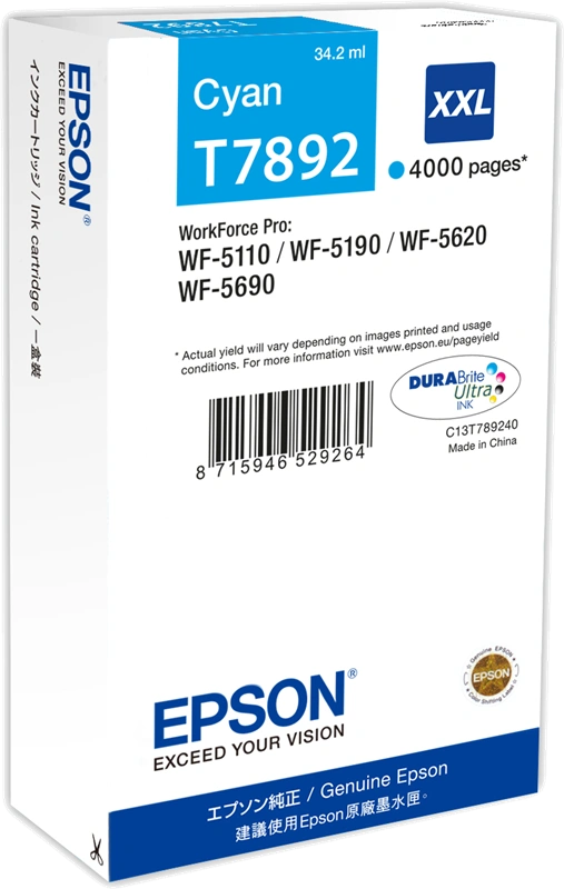 Epson T7892 XXL Cyan Cartouche d'encre (C13T789240)