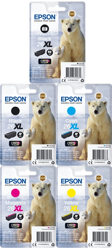 Epson 26 XL Multipack Noir(e) / Noir (photo) / Cyan / Magenta / Jaune (T262/3 MCVP)