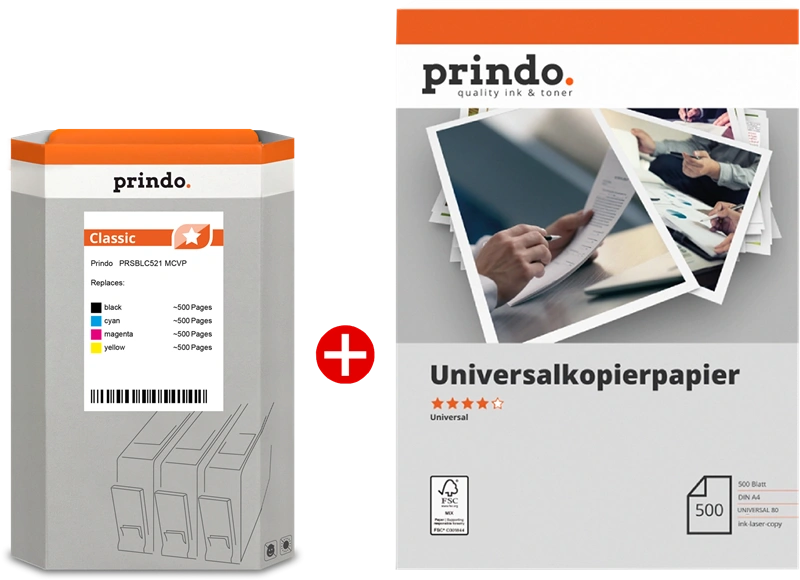 Prindo Classic Noir(e) / Cyan / Magenta / Jaune / Blanc Value Pack