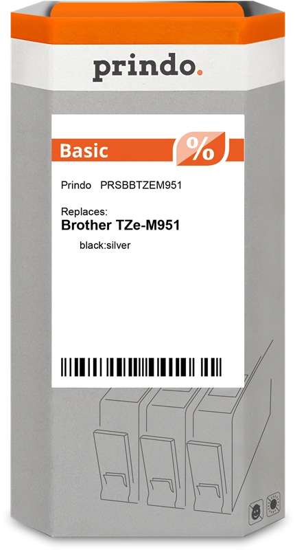 Compatible avec Brother TZe-M951 Prindo Basic Ruban Noir sur argent
