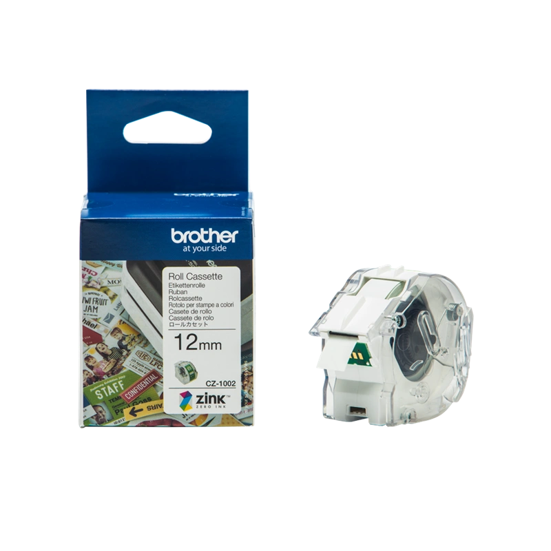 Brother CZ-1002 Rouleau d'étiquettes couleur 12mm x 5m Blanc sur vert