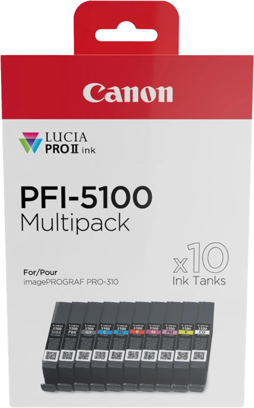 Canon PFI-5100 10 Tintentanks Multipack Noir (Matt) / Noir (photo) / Cyan / Magenta / Jaune / Cyan (Photo) / Magenta (Photo) / Rouge / Gris / Transparent (6951C009)
