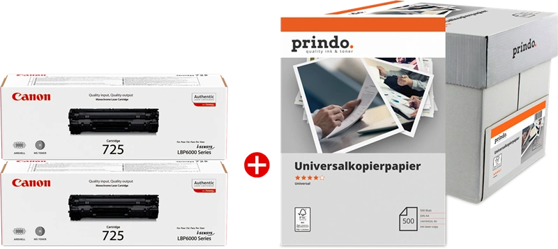 Canon 725 MCVP Noir(e) / Blanc Value Pack (+ Prindo Universal Papier 2500 Blatt)
