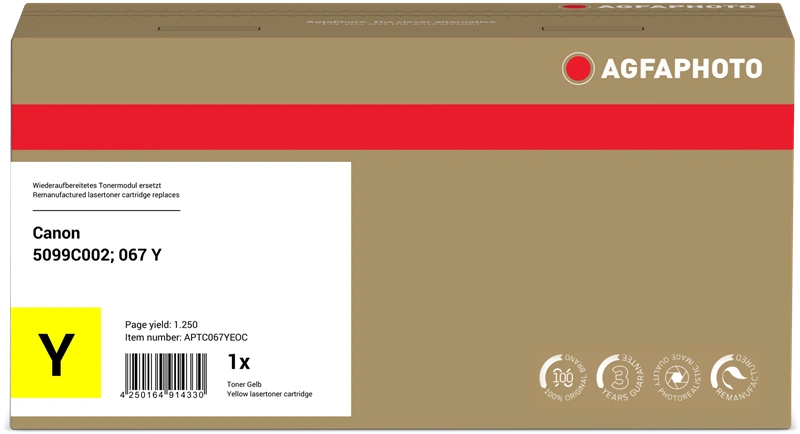 Compatible avec Canon 067 y Agfa Photo APTC067YEOC Jaune Toner
