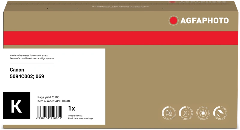 Compatible avec Canon 069 bk Agfa Photo APTC069BE Noir(e) Toner