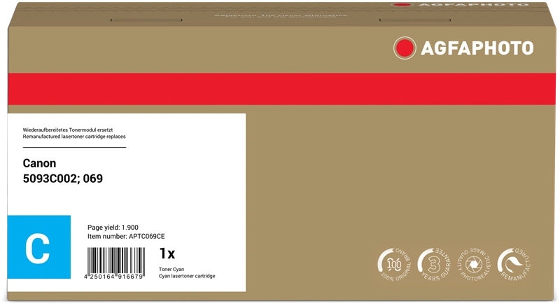 Compatible avec Canon 069 c Agfa Photo APTC069CE Cyan Toner